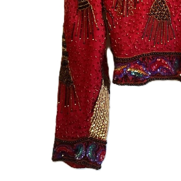 Swee Lo vintage long sleeve, full beaded red silk jacket - Picture 4 of 6